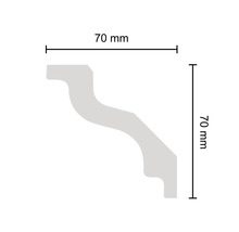 Abmessungen einer Zierleiste: 70 mm breit und 70 mm hoch