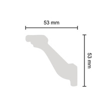 Abmessungsprofil einer Zierleiste mit einer Länge und Breite von 53 Millimetern.
