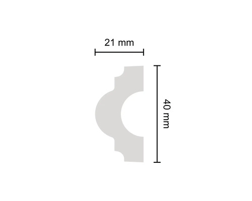 Profilleiste Querschnitt mit Maßangaben 21 mm und 40 mm