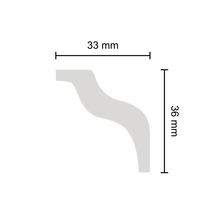 Abmessungen einer Zierleiste: 33 mm breit und 36 mm hoch