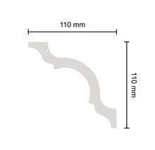 Abmessungen einer Eckleiste: 110 mm x 110 mm