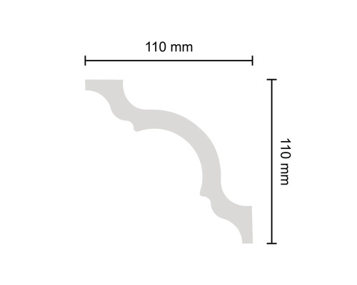 Abmessungen einer Eckleiste: 110 mm x 110 mm