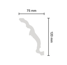 Abmessungen einer Zierleiste: 75 mm breit und 120 mm hoch.