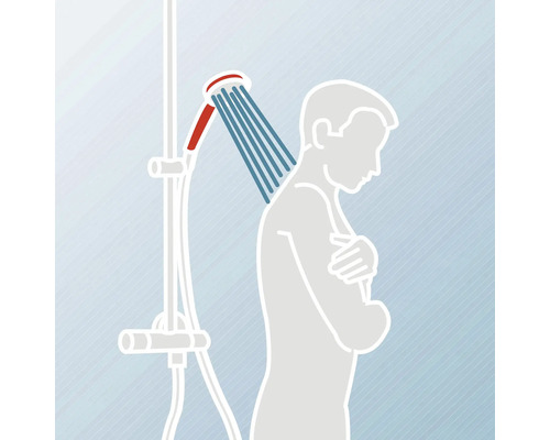 Illustration einer Person unter einer Dusche mit Brausestange