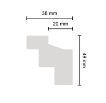 Technische Zeichnung eines Profils mit den Maßen 38 mm, 20 mm und 48 mm.