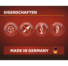 "Eigenschaften: ohne Zuckerzusatz, ohne Farbstoffe, ohne Gentechnik, ohne Soja