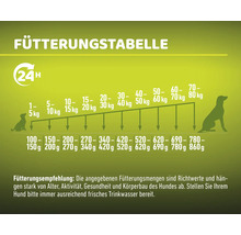 Fütterungstabelle für Hunde mit Mengenangaben je nach Gewicht des Hundes
