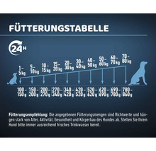 Fütterungstabelle für Hunde mit Fütterungsempfehlung und Gewichtsangaben