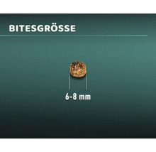 Größe eines einzelnen Futterstücks: 6 bis 8 Millimeter