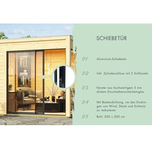 Aluminium Schiebetür mit Zylinderschloss und Sicherheitsglasfenster