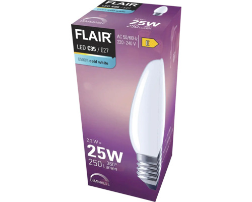 FLAIR LED Lampe C35/E27, kaltweiß, dimmbar