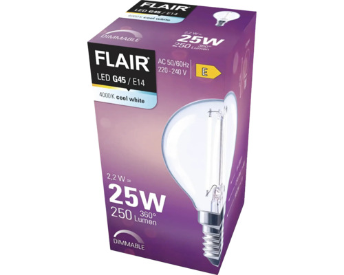 FLAIR LED G45 E14 Leuchtmittel, dimmbar, 4000 Kelvin, kaltweiß