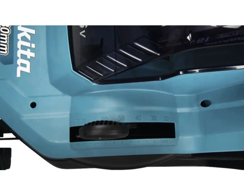 Detailansicht eines Makita Rasenmähers mit Höhenverstellung