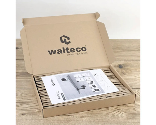 Offener Karton mit Walteco Logo und Produktinformationen