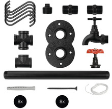 Set mit Sanitärrohren, Rohrbögen, S-Haken, Schrauben und Dübeln