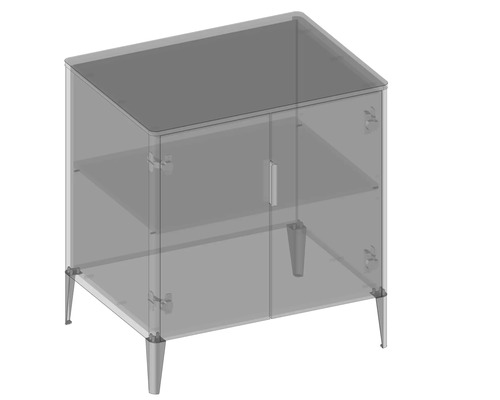 Schrank mit zwei Türen, einer Ablage und vier Füßen