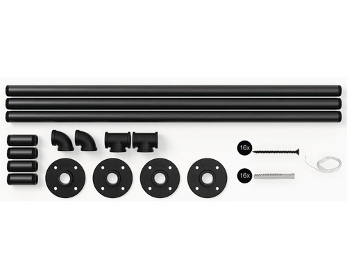 Rohrverbinder-Set mit Rohren, Winkeln, Flanschen, Schrauben und Dübeln