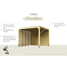 Cubus Pavillon mit Flachdach aus Massivholz und optionaler Rückwand oder Lamellenwand