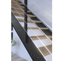 Pertura Wangentreppe Libra Eiche rustikal ohne Setzstufen Pulverbeschichtet Seitenwange Schwarz gerade 85 cm 10 Stufen / 11 Steigungen Stabgeländer