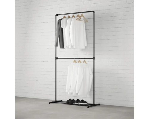 Kleiderständer mit zwei Stangen und Bodenablage für Schuhe