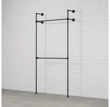 Schwarze Wandgarderobe aus Metallrohren mit zwei Kleiderstangen