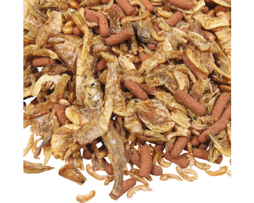 Aquarienfutter mit Garnelen und Futtersticks