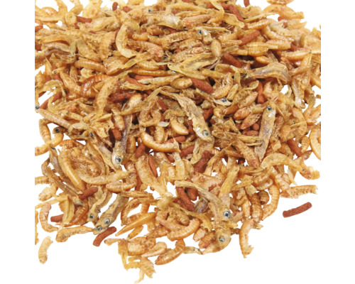 Getrocknete Garnelen und Fisch als Tierfutter