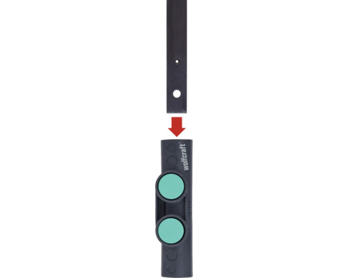 Wolfcraft Dübellehre mit rotem Pfeil zur Montage