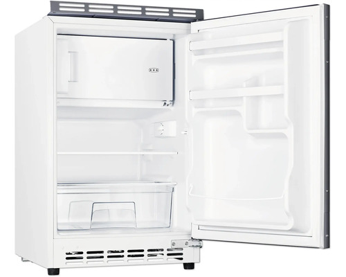 Offener Minikühlschrank mit Gefrierfach und Ablagefächern