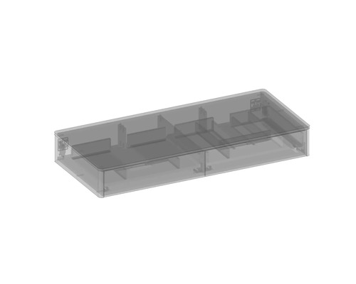 Transparenter Sortimentskasten mit Fächern.