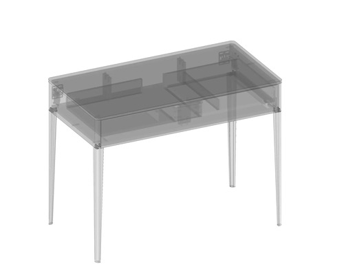Schreibtisch aus transparentem Material mit vier Beinen