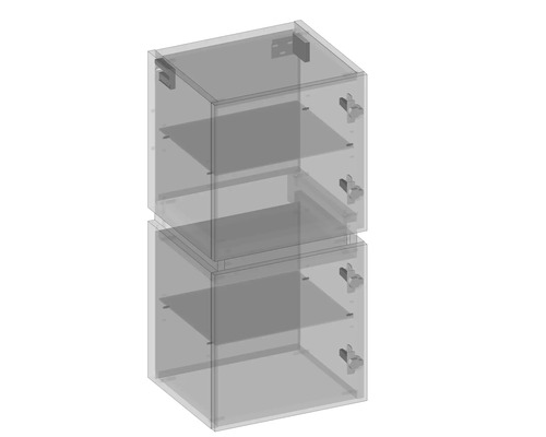 Badezimmermöbel bestehend aus zwei übereinander gestapelten Schränken mit Einlegeböden