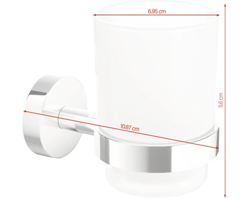 Wandzahnbürstenhalter mit Glas und Maßangaben