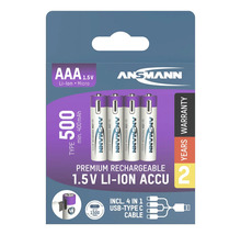 Ansmann AAA Akkus, 1,5 Volt, Lithium-Ionen, 4er-Pack mit USB-C-Kabel