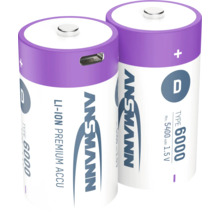 Zwei Ansmann D Lithium-Ionen Premium Akkus mit 6000 mAh