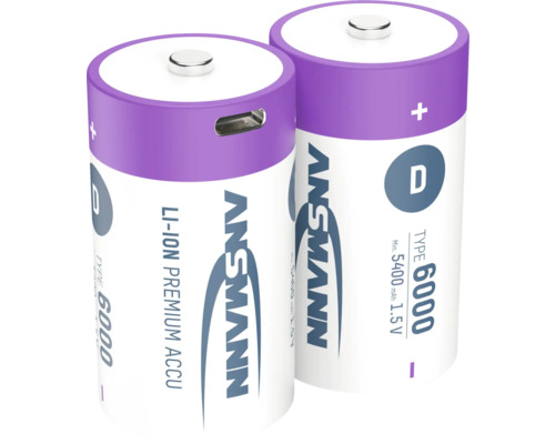 Zwei Ansmann D Lithium-Ionen Premium Akkus mit 6000 mAh