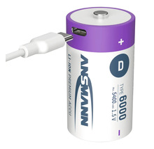 Ansmann D Akku mit USB-C-Anschluss und Ladekabel