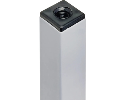 Detailansicht eines Tischbeins aus Metall mit Gewindeeinsatz