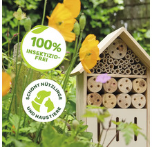 Insektenhotel im Garten mit dem Siegel 100 Prozent Insektizidfrei