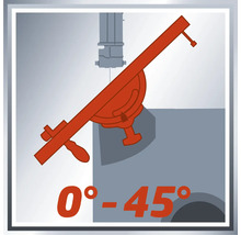 Illustration einer Bandsäge mit Gehrungseinstellung von 0 bis 45 Grad