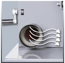 Detailaufnahme eines Absaugstutzens mit Luftstromanzeige an einer Maschine