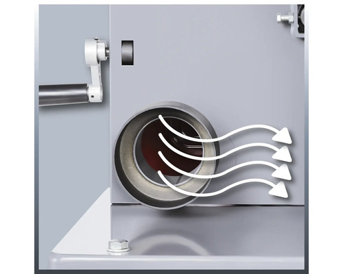 Detailaufnahme eines Absaugstutzens mit Luftstromanzeige an einer Maschine