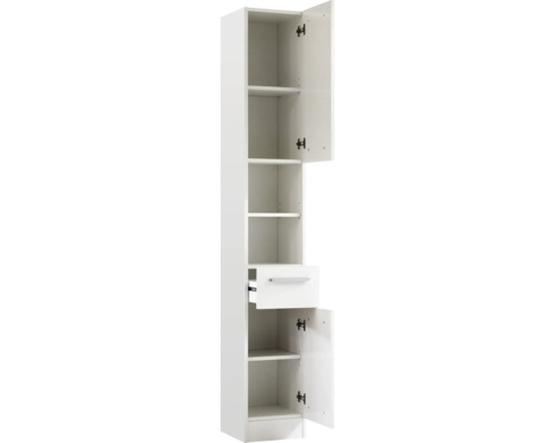Weißer Badezimmer Hochschrank mit Regalböden und Schublade