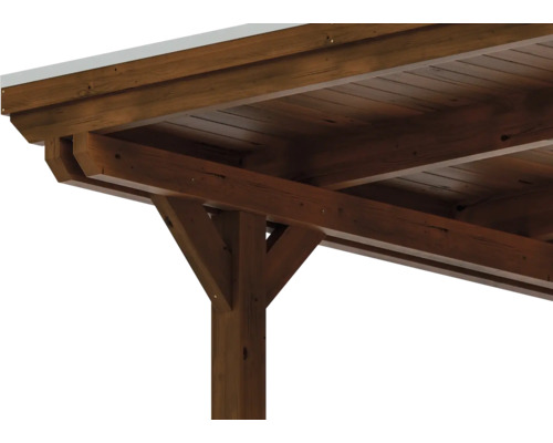 Detailansicht einer Holzpergola mit Holzbalken