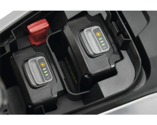 Akkus in einem Akkufach mit Ladeanzeige