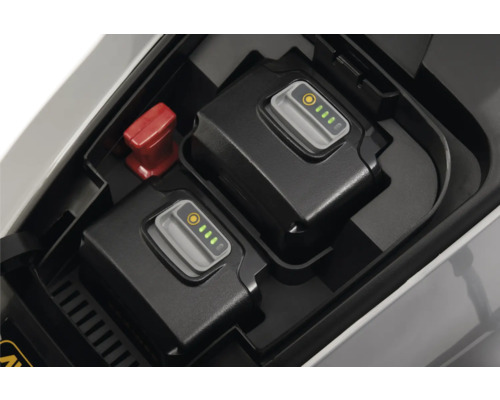 Zwei Akkus mit Ladezustandsanzeige in einem Fach