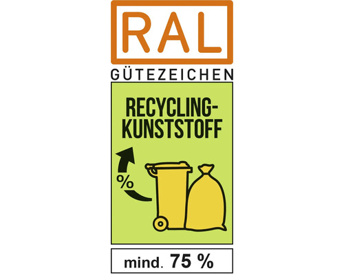RAL Gütezeichen Recyclingkunststoff, mindestens 75 Prozent Recyclinganteil