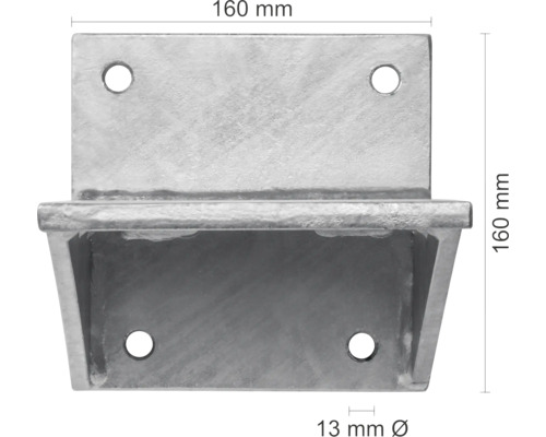 Metallpfostenträger mit den Maßen 160 mm x 160 mm und Löchern mit einem Durchmesser von 13 mm