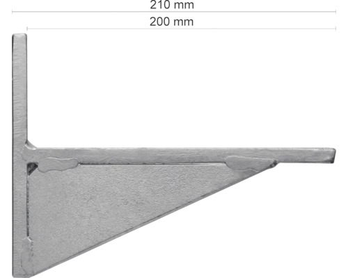 Metallwinkel mit den Maßen 210 Millimeter mal 200 Millimeter