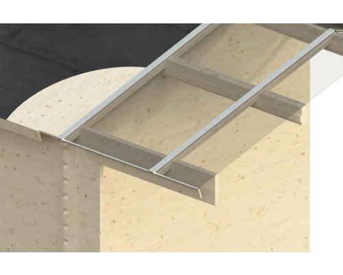 Detailansicht eines Holzhauses mit Dachkonstruktion